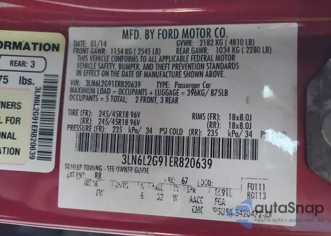 2014 Lincoln Mkz z USA, uszkodzony, nr VIN 3LN6L2G91ER820639